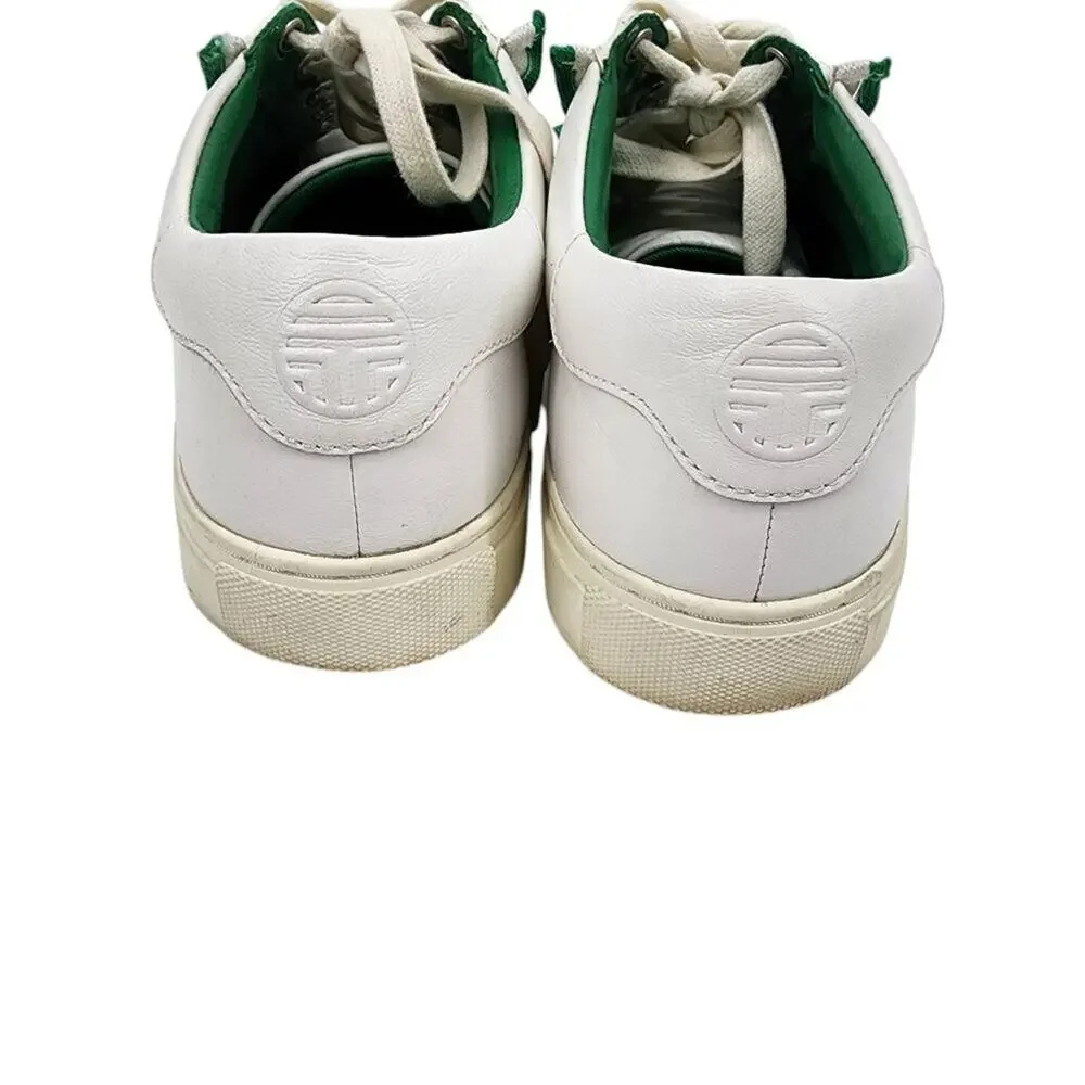 Tory Burch Womens White & Green Leather Sneakers W/ Ruffle Detail Size 7.5